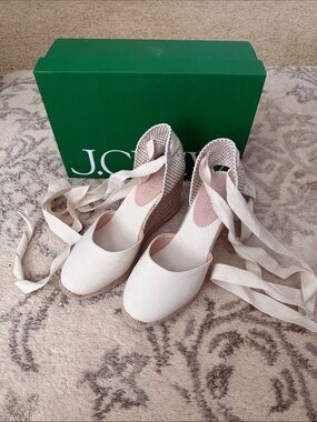 J. Crew Cream Canvas Espadrille Wedges with Wrap Ties